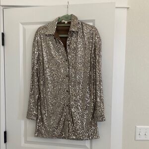 Anthropologie Gold Sequin 3/4 Sleeve Mini Dress